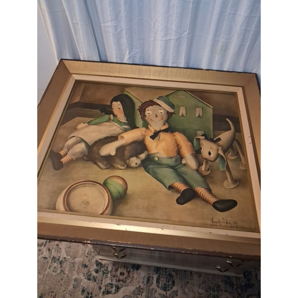 Vintage Raggedy Ann & Andy with Toys Antique Art Lithograph  Print